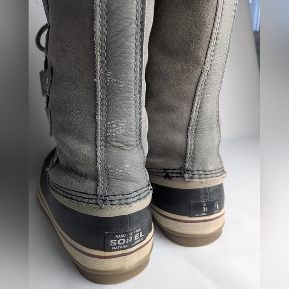 SOREL Women Winter Snow Boots Gray Suede Size 8 Faux Fur Lace Up Waterproof - Picture 5 of 10